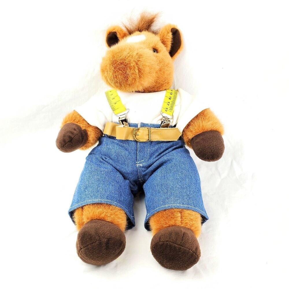 Bear Mill 15" Horse Plush Carpenter Tape Measure Suspenders Tool Belt Stuffed
